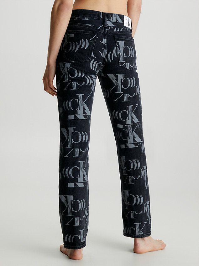black jeansy straight z logo na całej powierzchni dla kobiety - calvin klein jeans