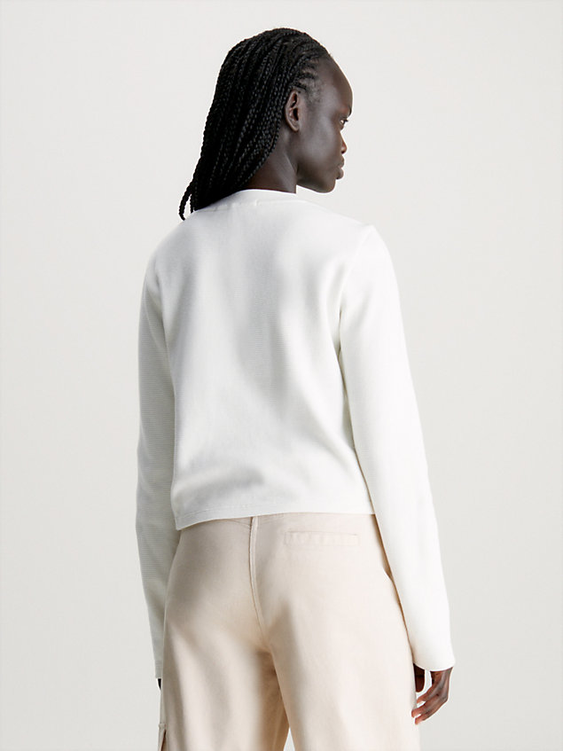 t-shirt à manches longues en coton gaufré white pour femmes calvin klein jeans