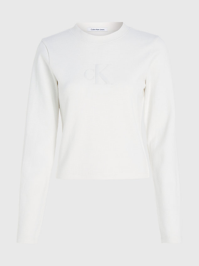 white t-shirt z długim rękawem z waflowej bawełny dla kobiety - calvin klein jeans