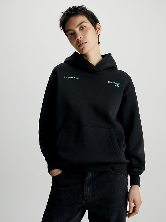 black relaxed logo appliqué hoodie for women calvin klein jeans