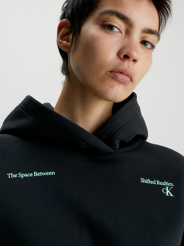 black relaxed logo appliqué hoodie for women calvin klein jeans