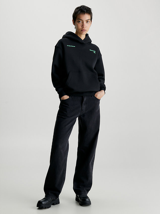 black lässiger hoodie mit logo-applikation für damen - calvin klein jeans