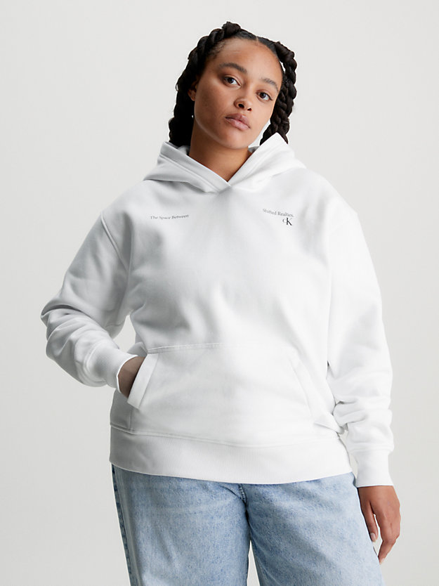 bright white lässiger hoodie mit logo-applikation für damen - calvin klein jeans