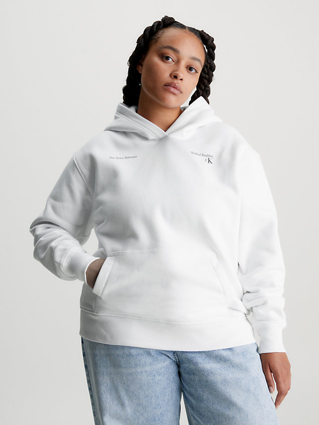 white relaxed hoodie met logo-applicatie voor dames - calvin klein jeans