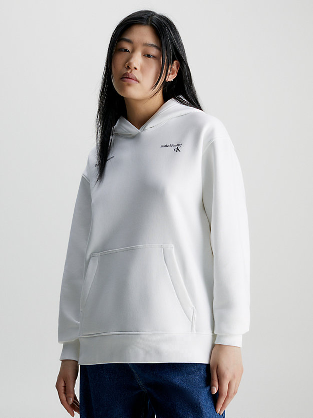 bright white relaxed hoodie met logo-applicatie voor dames - calvin klein jeans