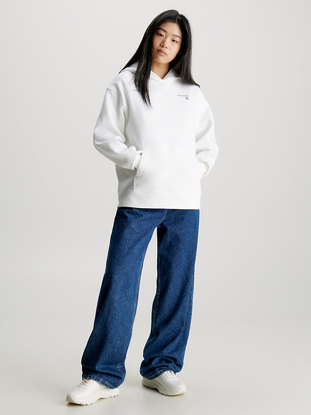 white relaxed hoodie met logo-applicatie voor dames - calvin klein jeans