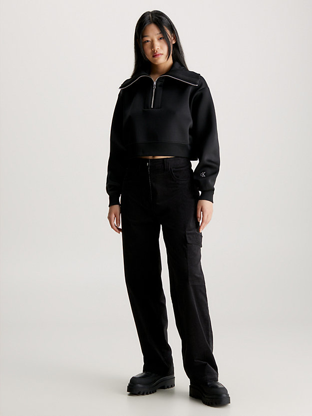 ck black relaxed zip neck sweatshirt for women calvin klein jeans