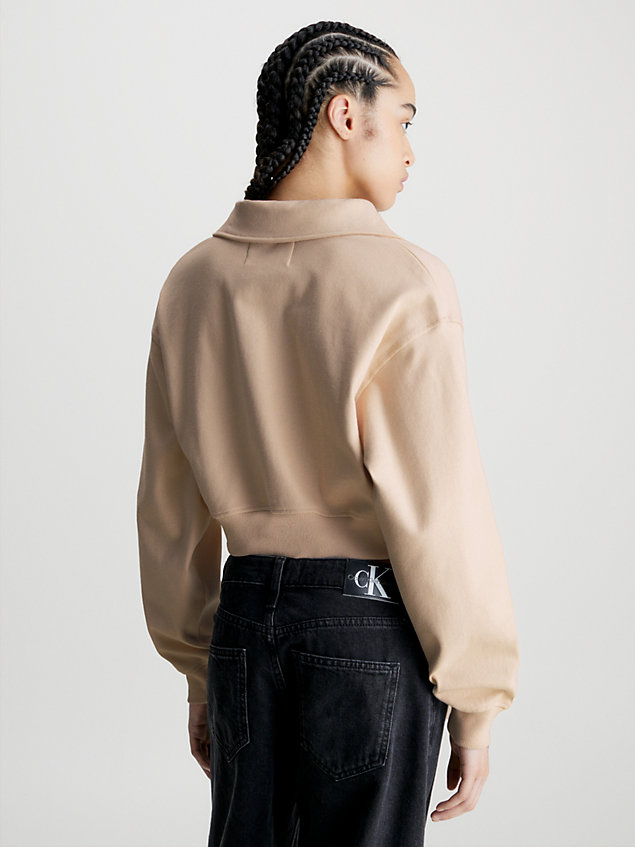 beige cropped polo sweatshirt für damen - calvin klein jeans