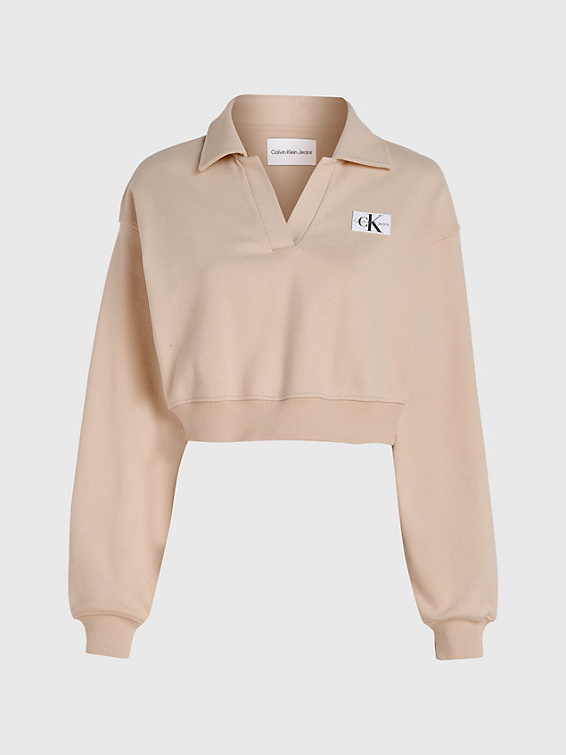 beige cropped polo sweatshirt for women calvin klein jeans