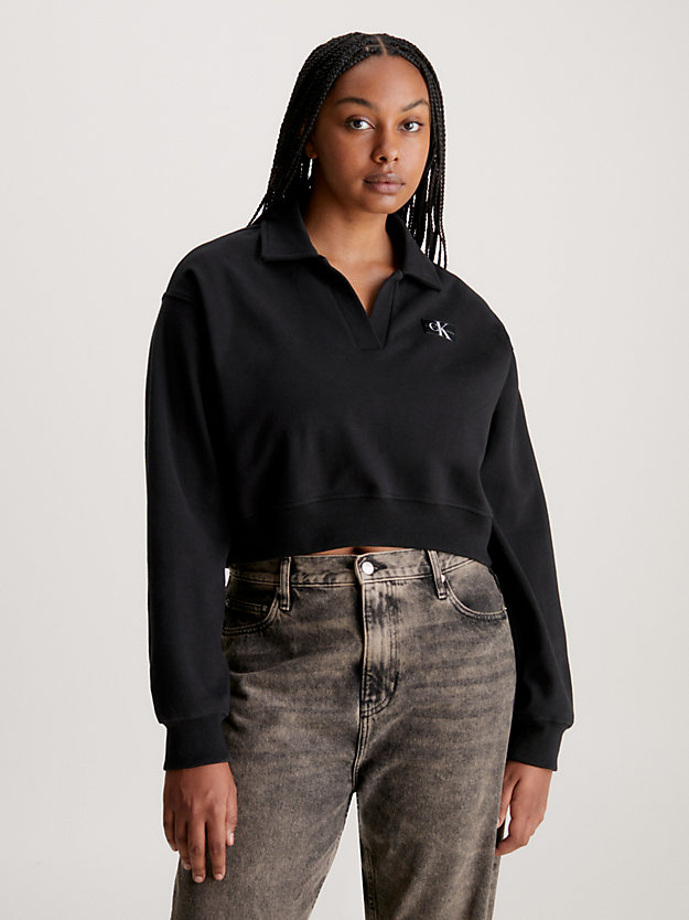 ck black cropped polo sweatshirt für damen - calvin klein jeans