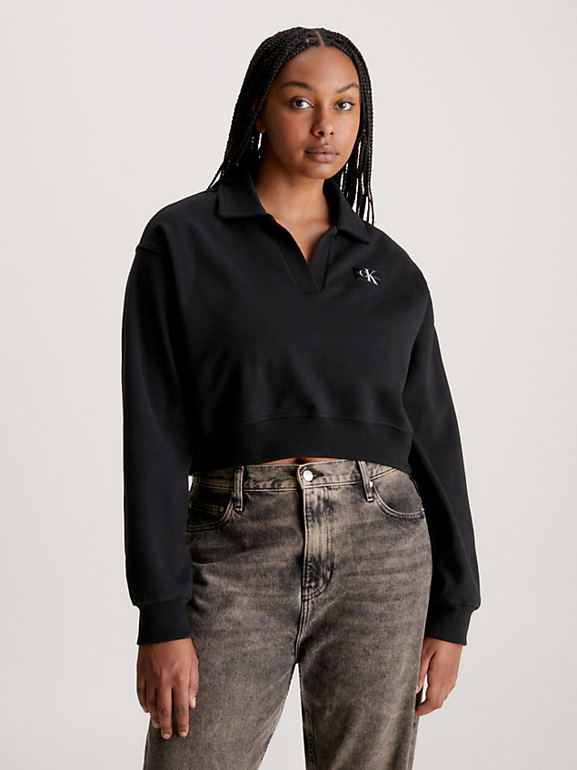 black cropped polo sweatshirt voor dames - calvin klein jeans