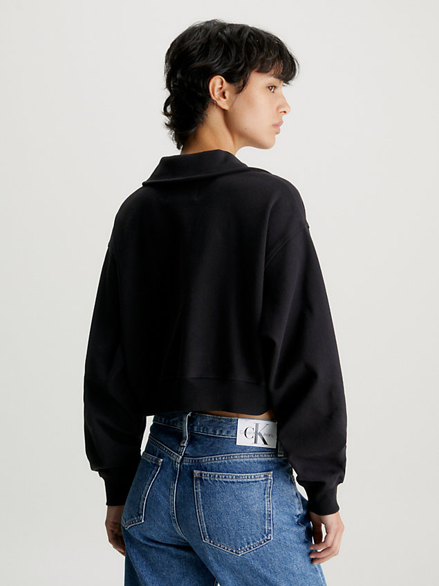 sudadera tipo polo cropped black de mujer calvin klein jeans