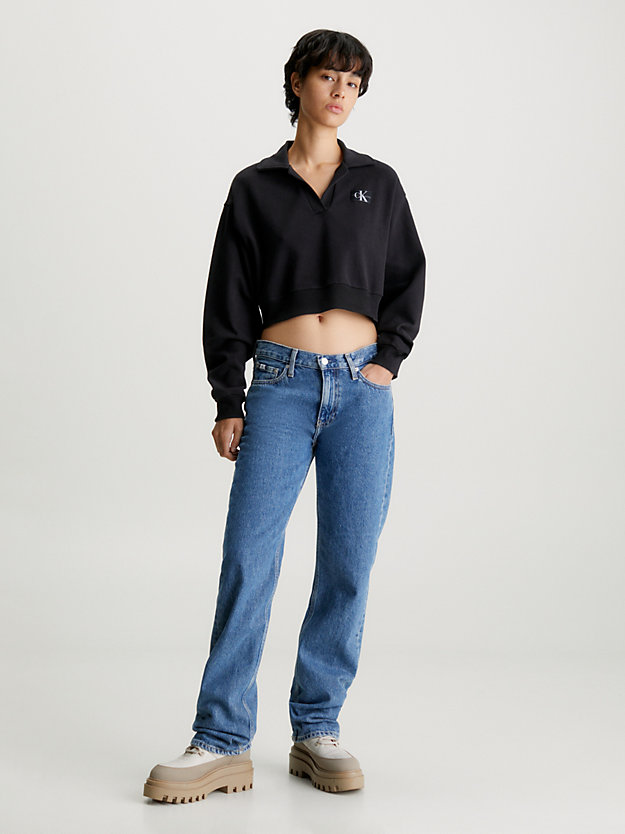 sudadera tipo polo cropped ck black de mujeres calvin klein jeans