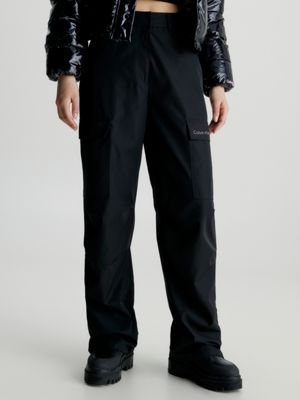 Calvin Klein Jeans HIGH RISE STRAIGHT - Cargo trousers - black 