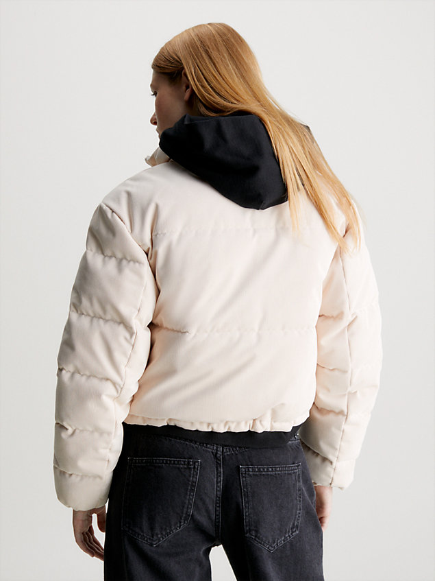 beige cropped corduroy puffer jacket for women calvin klein jeans