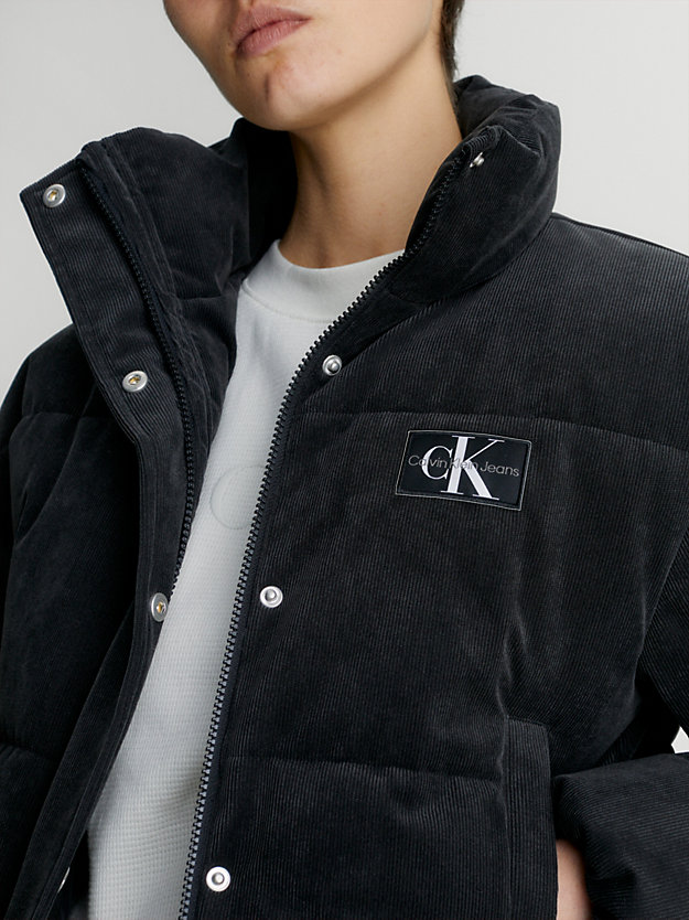 ck black cropped corduroy puffer jacket for women calvin klein jeans