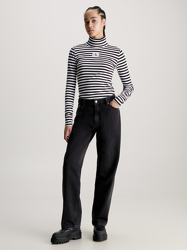haut rayé et ajusté à col roulé ck black/bright white pour femmes calvin klein jeans