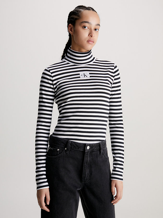 ck black/bright white fitted stripe roll neck top for women calvin klein jeans