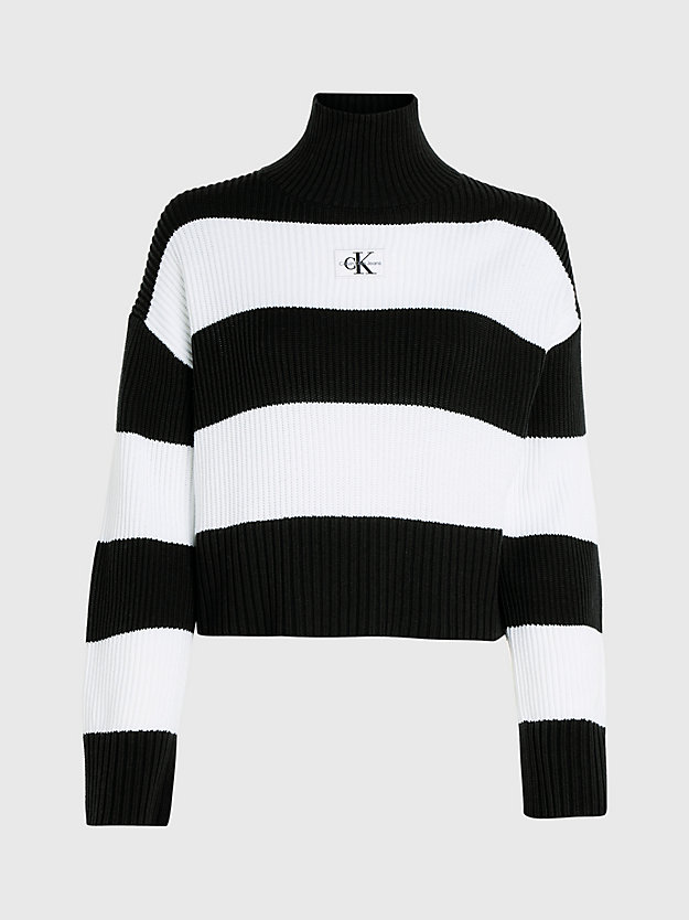 ck black/bright white stripes lässiger pullover mit rollkragen für damen - calvin klein jeans