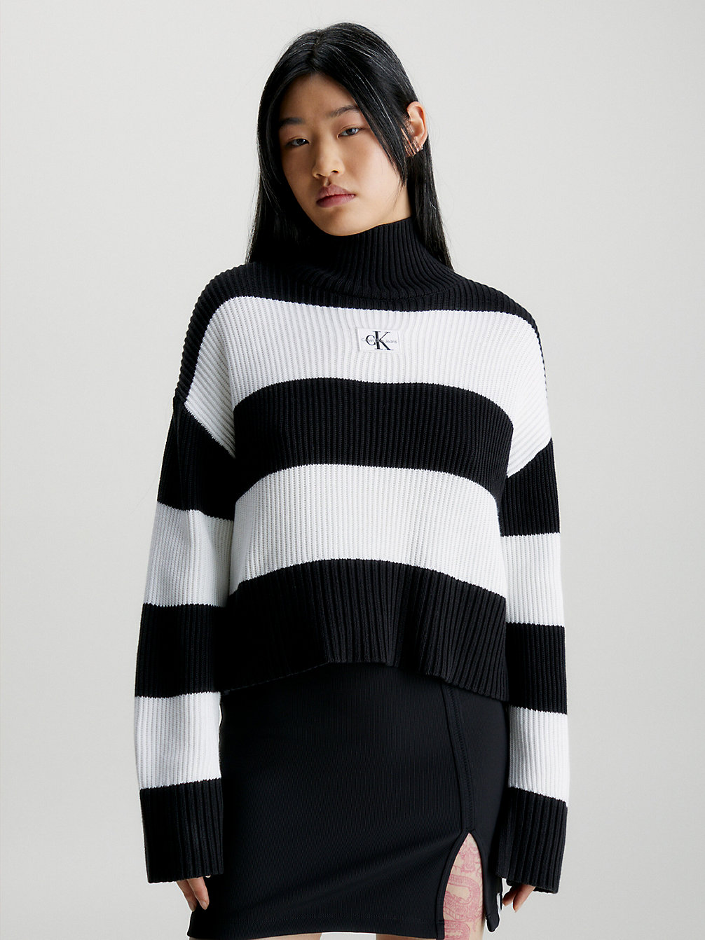 CK BLACK/BRIGHT WHITE STRIPES Lässiger Pullover Mit Rollkragen undefined Damen Calvin Klein
