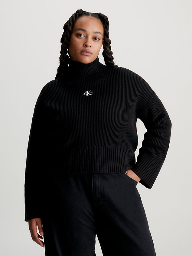 black swobodny sweter z golfem dla kobiety - calvin klein jeans