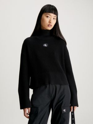 Cropped black best sale roll neck jumper