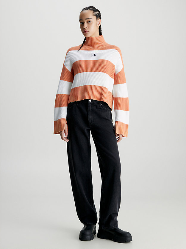 ivory / tropical orange stripes lässiger pullover mit rollkragen für damen - calvin klein jeans