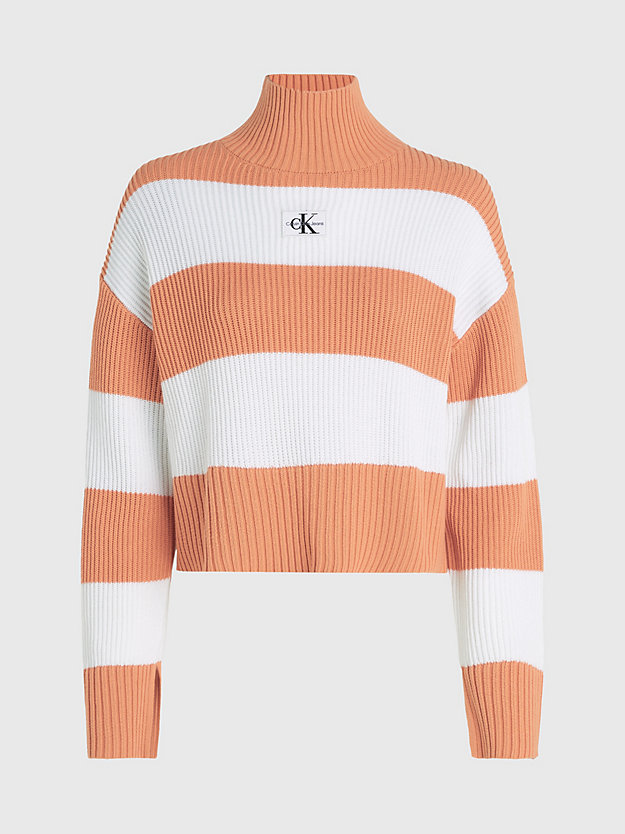 ivory / tropical orange stripes swobodny sweter z golfem dla kobiety - calvin klein jeans