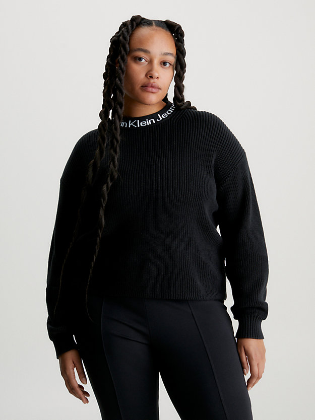 pull en coton avec col et logo ck black pour femmes calvin klein jeans