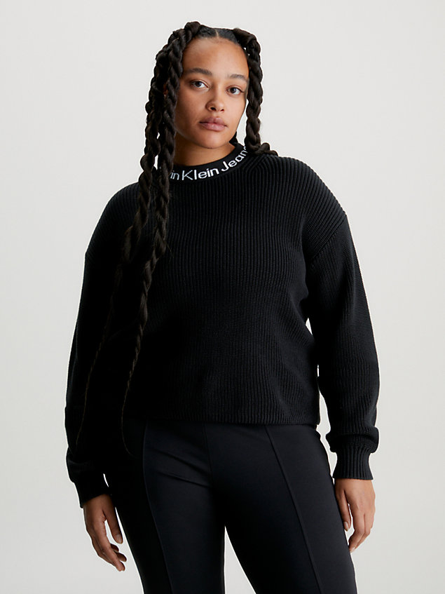 pull en coton avec col et logo black pour femmes calvin klein jeans