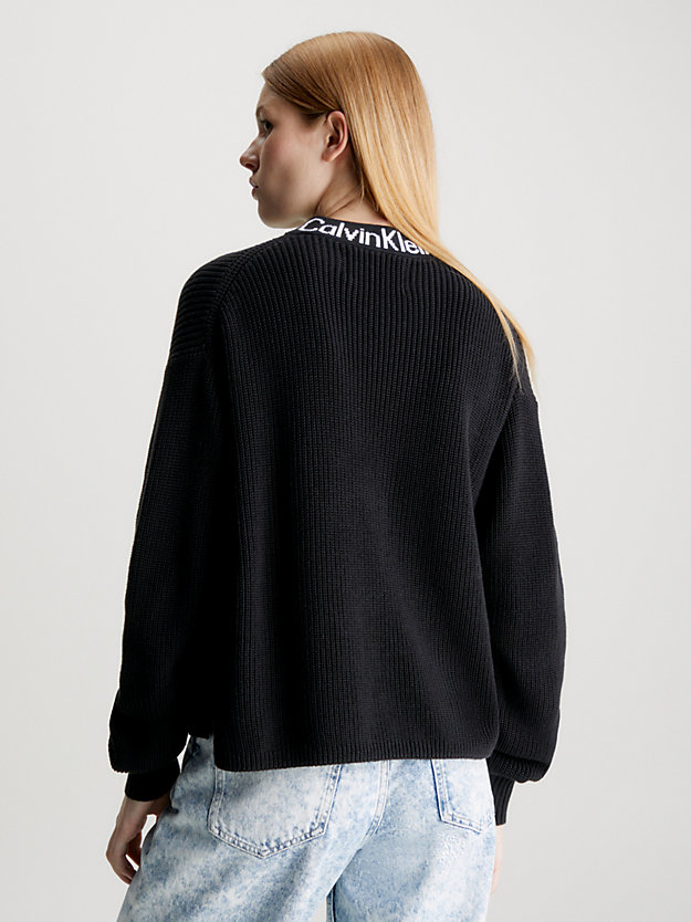 maglione con colletto e logo in cotone ck black da donna calvin klein jeans