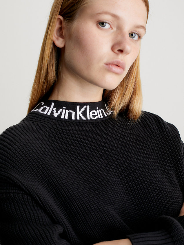 jersey de algodón con logo en el cuello black de mujer calvin klein jeans