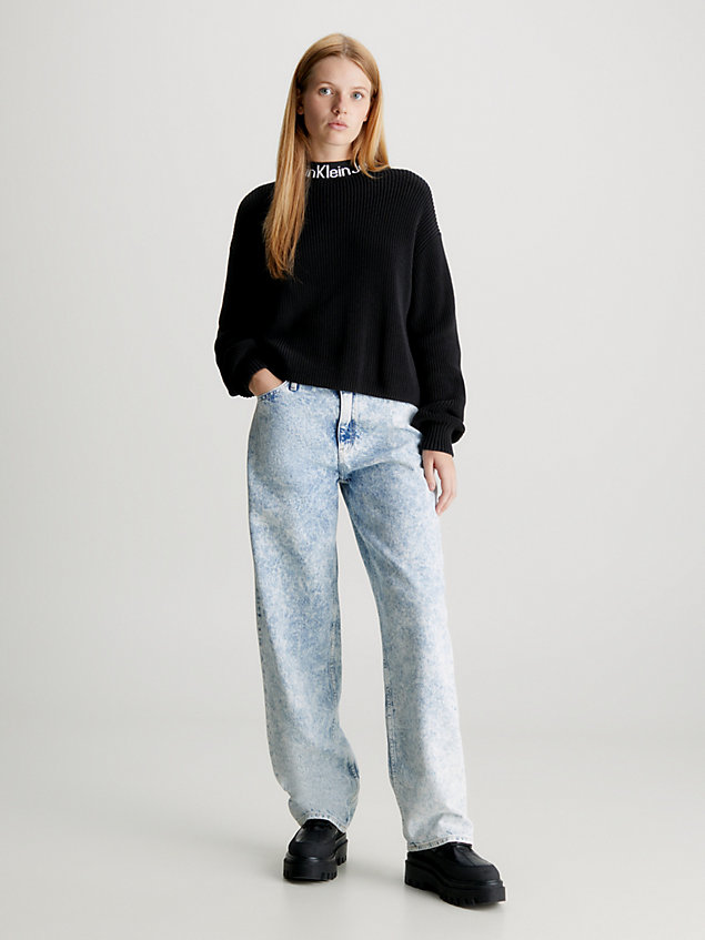 black katoenen trui met kraag en logo voor dames - calvin klein jeans