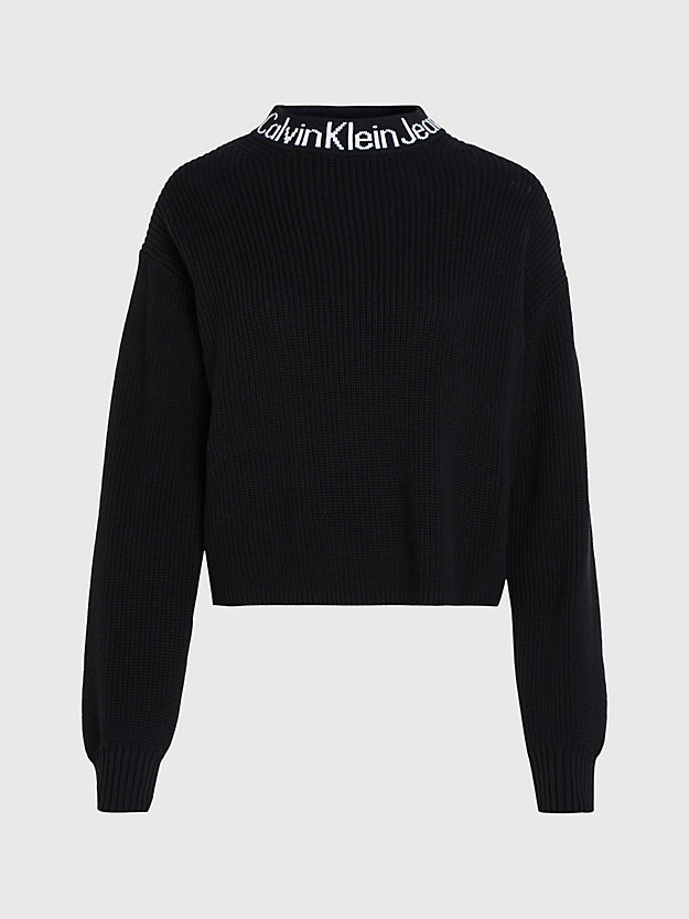 ck black sweter bawełniany z kołnierzykiem i logo dla kobiety - calvin klein jeans