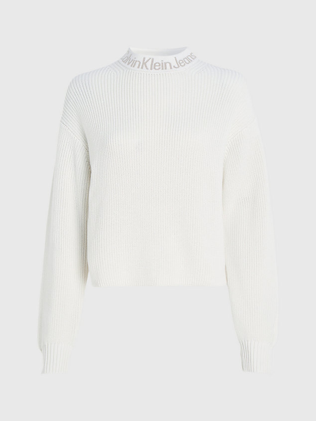 white sweter bawełniany z kołnierzykiem i logo dla kobiety - calvin klein jeans