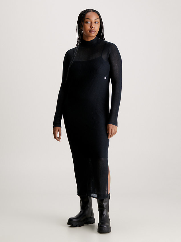black prześwitująca obcisła dzianinowa sukienka maxi dla kobiety - calvin klein jeans