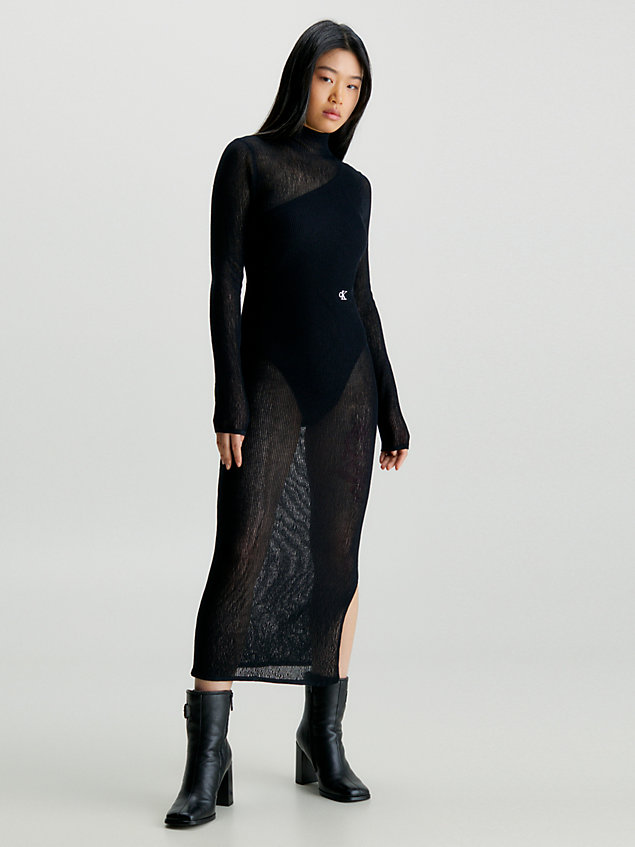 vestido largo bodycon de punto transparente black de mujeres calvin klein jeans
