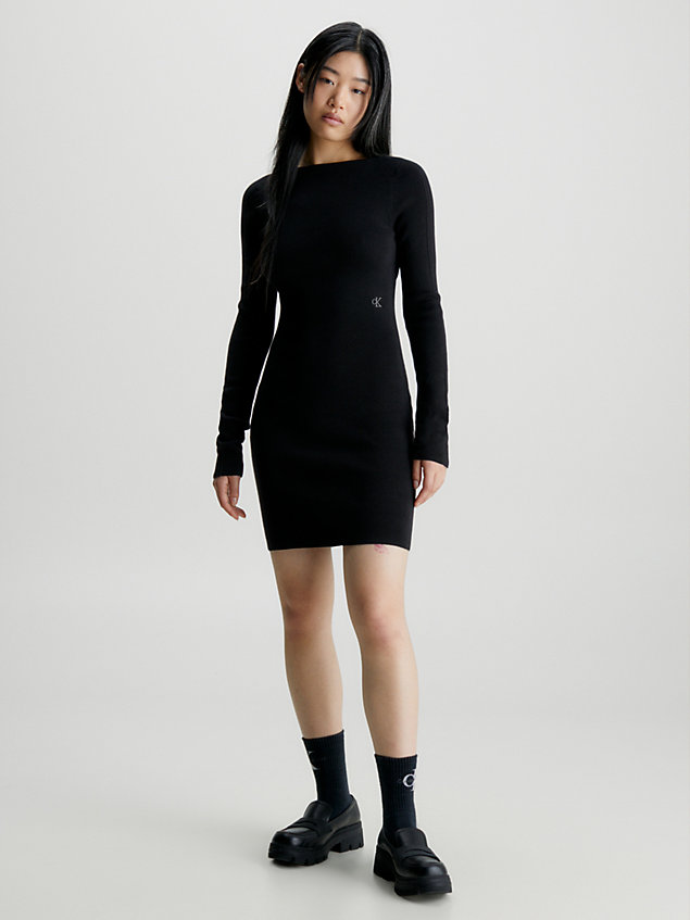 black bawełniana dzianinowa sukienka z odkrytymi plecami dla kobiety - calvin klein jeans