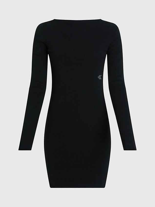 black bawełniana dzianinowa sukienka z odkrytymi plecami dla kobiety - calvin klein jeans