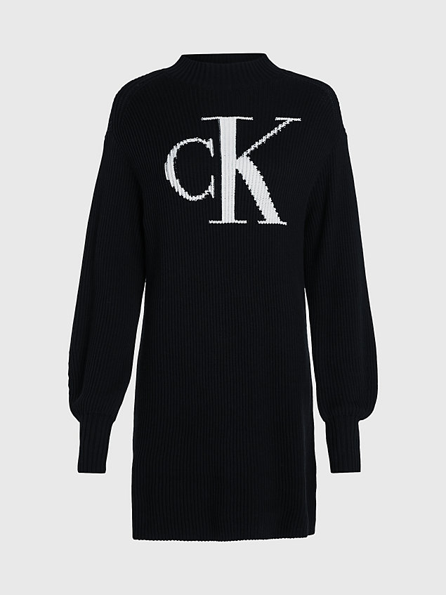 black monogramm-pulloverkleid für damen - calvin klein jeans