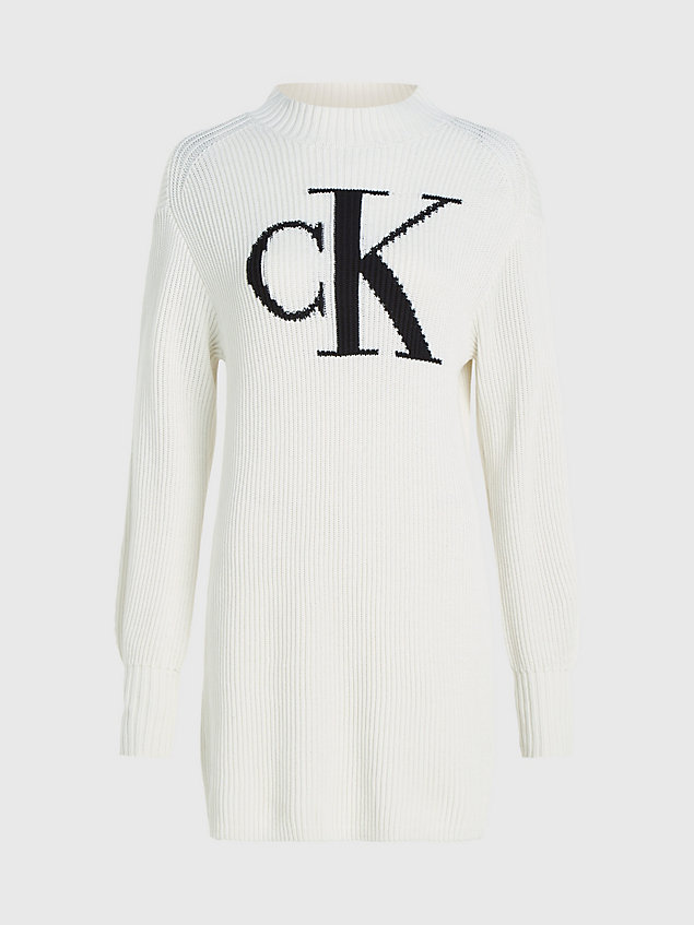 white monogram sweaterjurk voor dames - calvin klein jeans