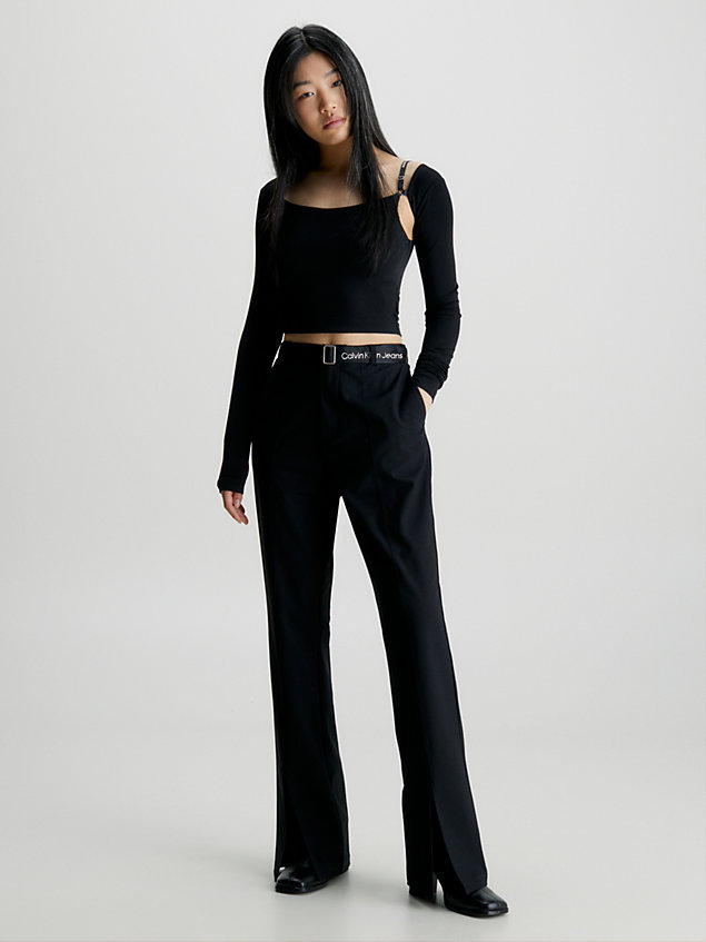 black split hem belted trousers for women calvin klein jeans