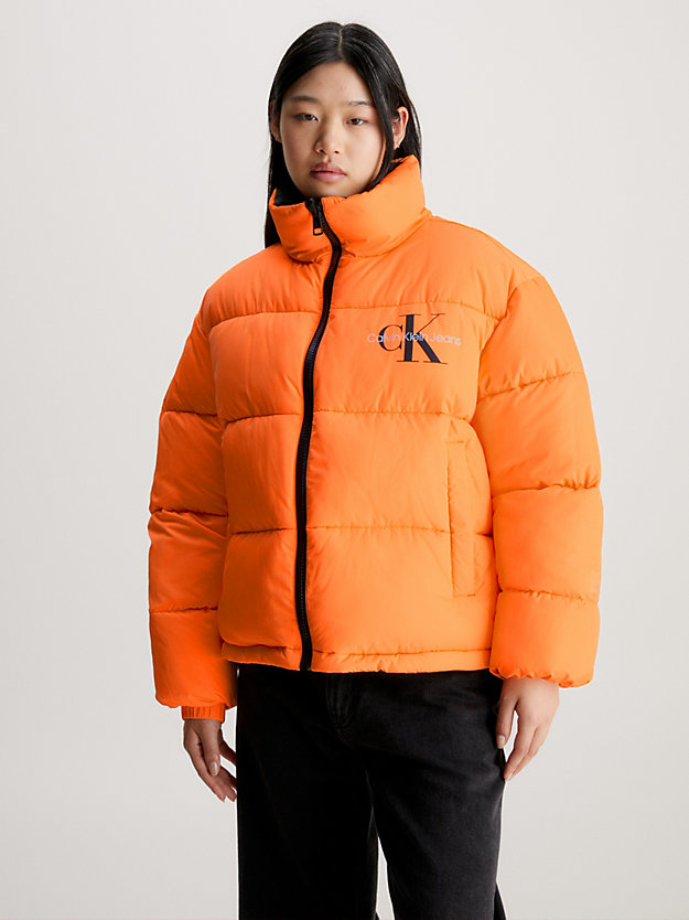 ck black / tropical orange reversible 90's puffer jacket for women calvin klein jeans