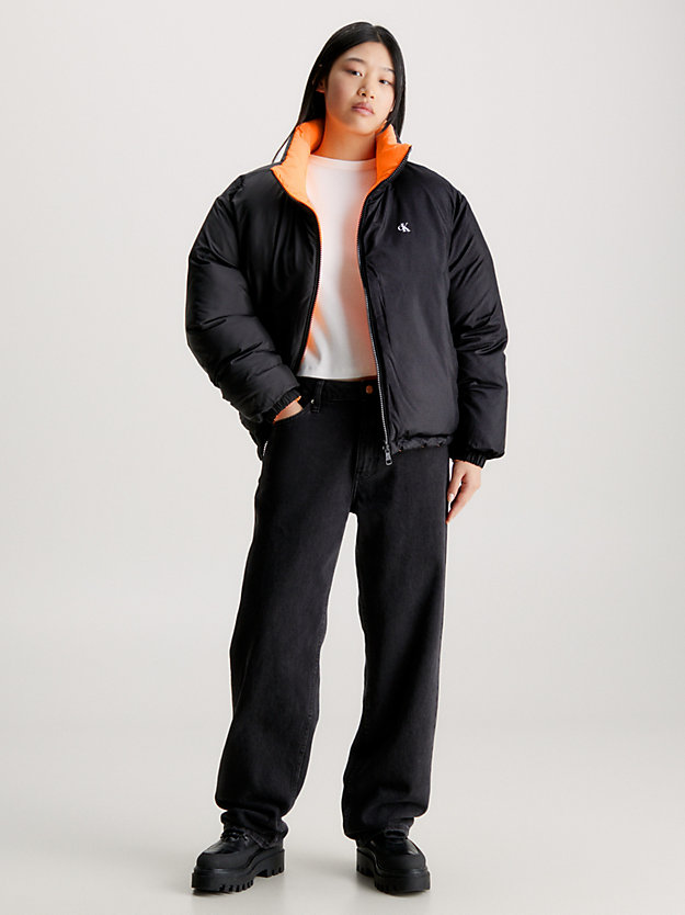 ck black / tropical orange reversible 90's puffer jacket for women calvin klein jeans