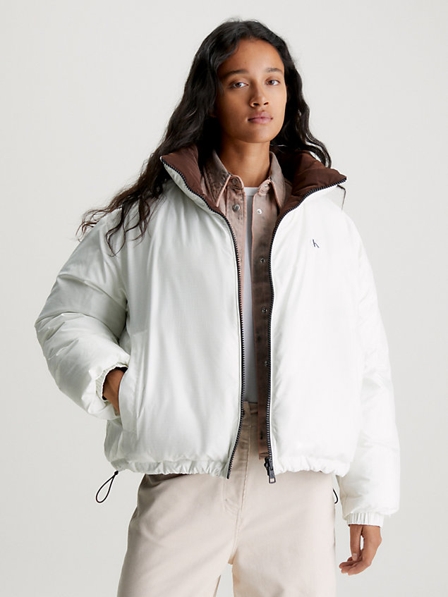 white reversible 90's puffer jacket for women calvin klein jeans