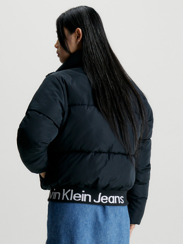 chaqueta de plumas con logo en dobladillo black de mujer calvin klein jeans
