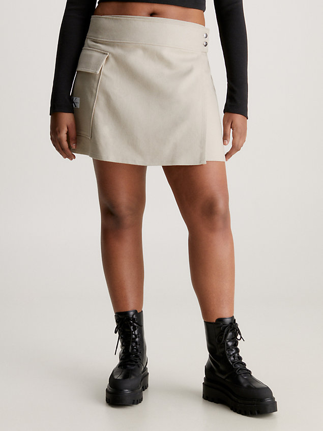 beige praktyczna spódnica kopertowa z bawełnianej flaneli dla kobiety - calvin klein jeans