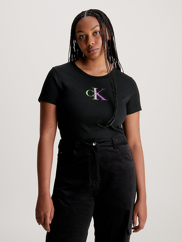 t-shirt con logo sfumato slim black da donna calvin klein jeans