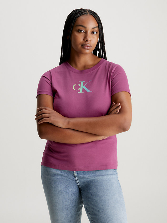 purple slim t-shirt met gradiënt logo voor dames - calvin klein jeans
