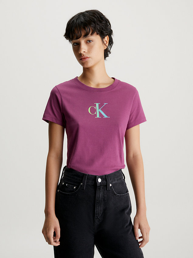 t-shirt con logo sfumato slim purple da donna calvin klein jeans